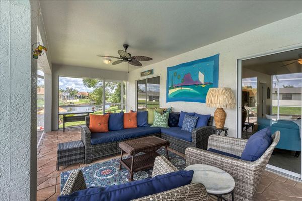 Covered lanai with lots of seating