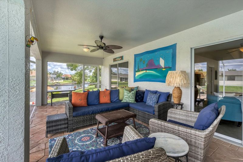 Covered lanai with lots of seating