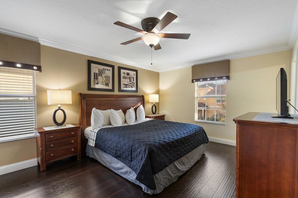 King Suite Bedroom 2 Upstairs Attached Bathroom 
32" TV