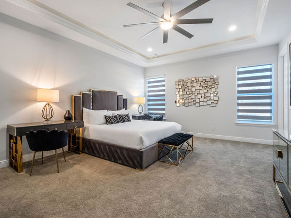 This bedroom exudes sophistication and charm.
