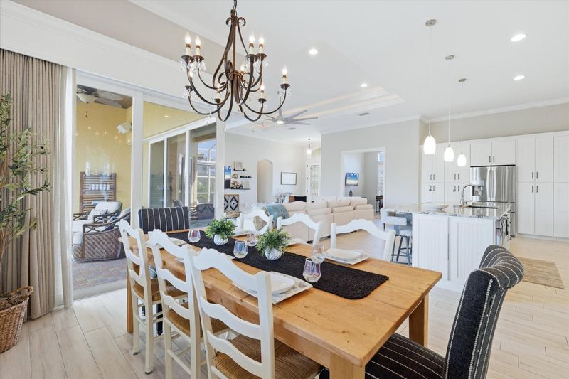 Dining table with seating for 8. Kitchen island seats another 6.
