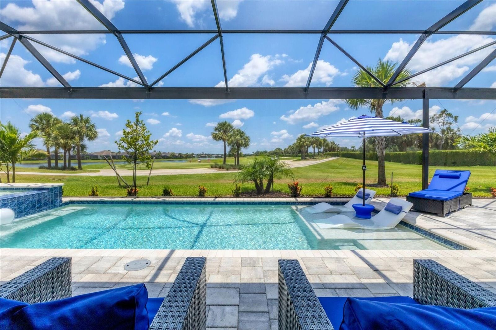 Beautiful home in Heritage Landing Golf Resort with private pool overlooking golf course. Pool size: 10' x 24' x 5.5'D. Spa size: 6' x 6'