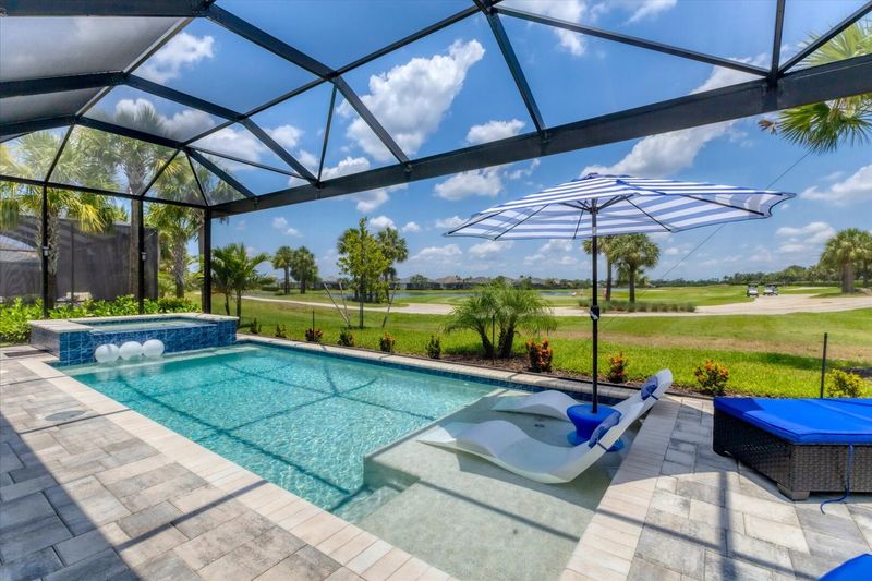 Soak up the Florida sunshine as you enjoy the sparkling private pool. Pool size: 10' x 24' x 5.5'D. Spa size: 6' x 6'