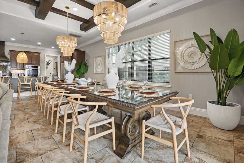 Dine at the formal dining table with seating for 12