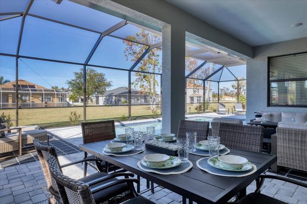 Spacious lanai with private pool. Lanai also features a table top fire pit, outdoor kitchen, sun loungers and dining table that seats 6