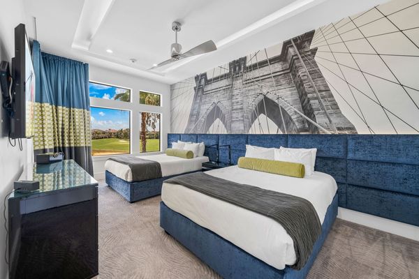 Bedroom 7 with Two Queen Memory Foam Beds, 60 inch TV, door to second floor balcony