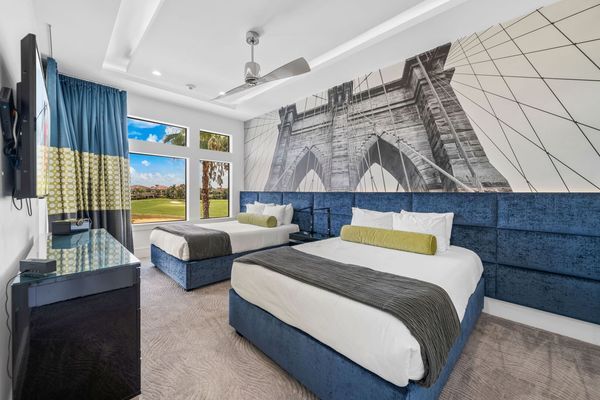 Bedroom 7 with Two Queen Memory Foam Beds, 60 inch TV, door to second floor balcony