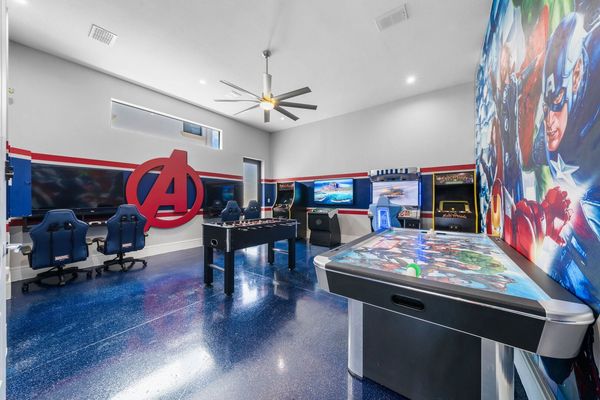 Arcade Room with Xbox and Playstation Gaming Areas