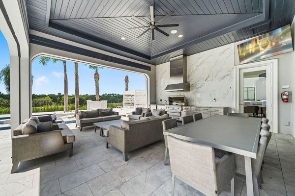 Comfortable outdoor seating under the covered lanai