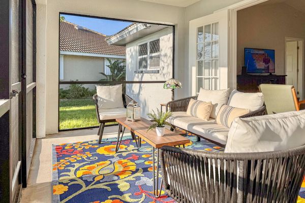 Enclosed back patio overlooking the canal