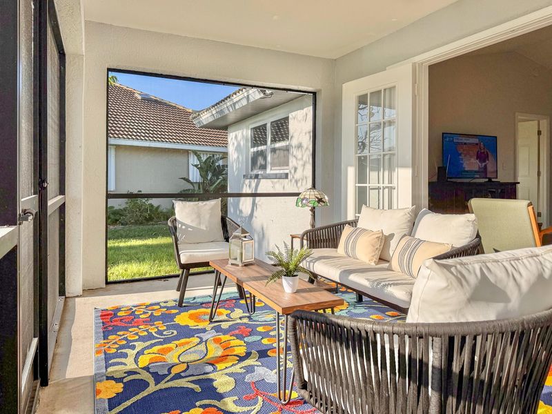 Enclosed back patio overlooking the canal