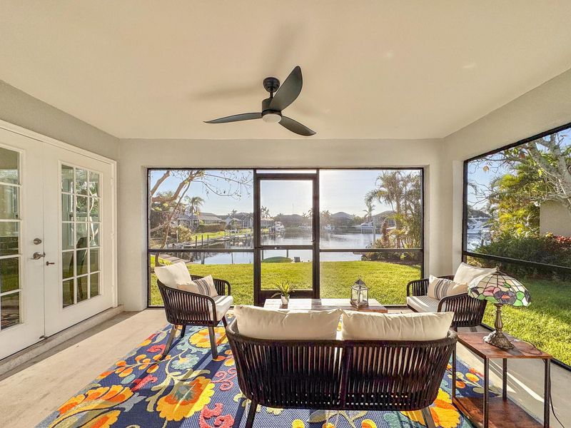 Enclosed back patio overlooking the canal