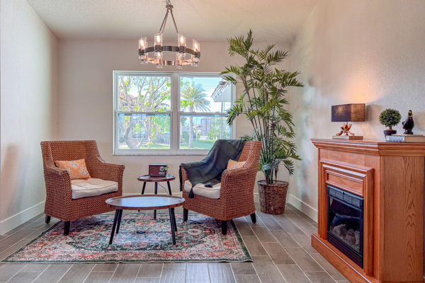 Reading nook with electric fireplace