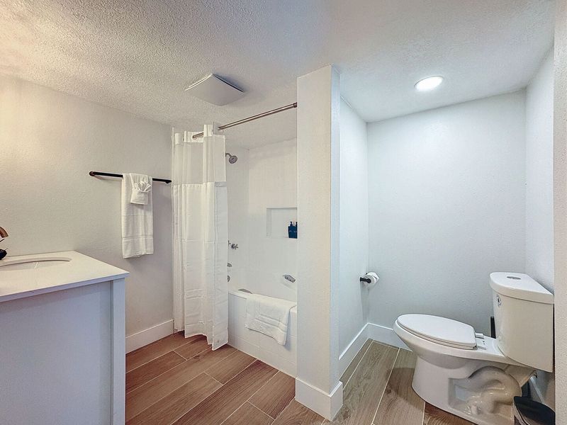 Full hallway bathroom with tub/shower combo