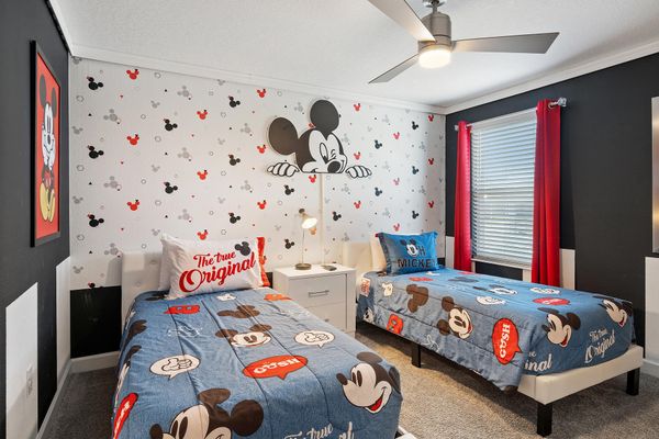 Two Twins Bedroom 8 Upstairs, Shared Bathroom Mickey Theme