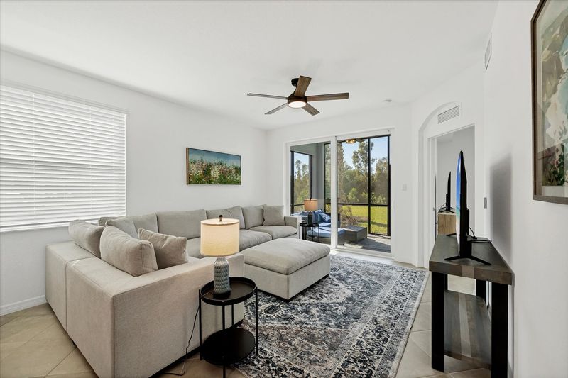 Comfy living room overlooking the nature preserve