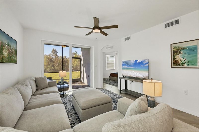 Comfy living room overlooking the nature preserve