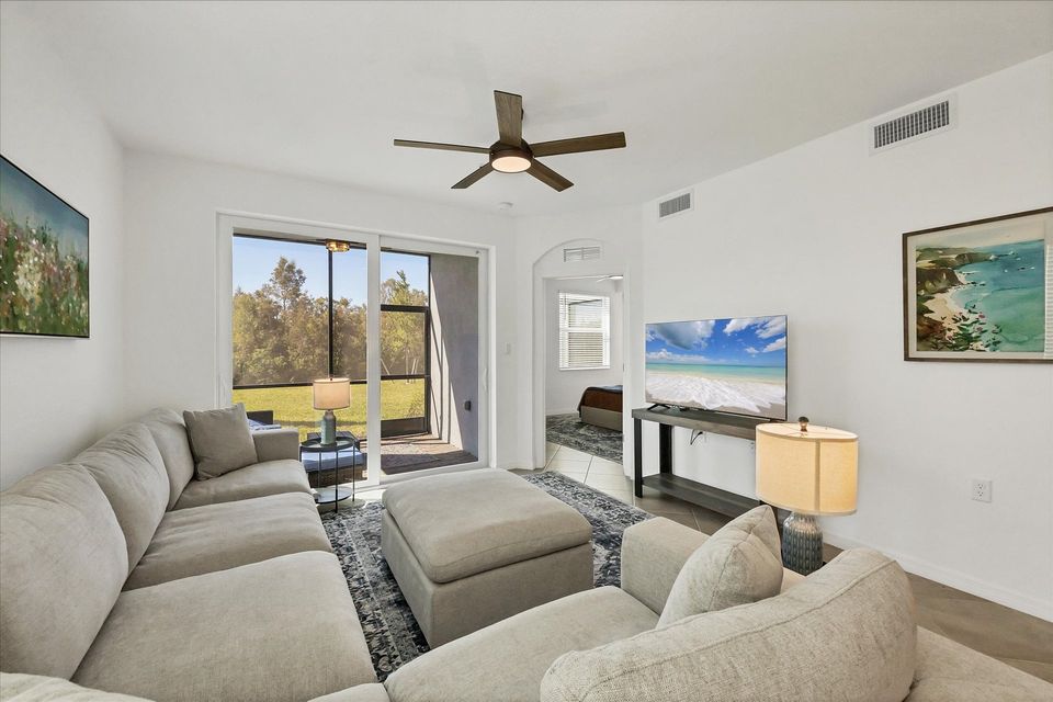 Comfy living room overlooking the nature preserve