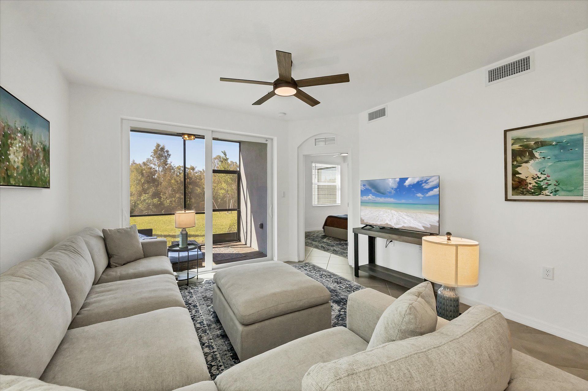Comfy living room overlooking the nature preserve