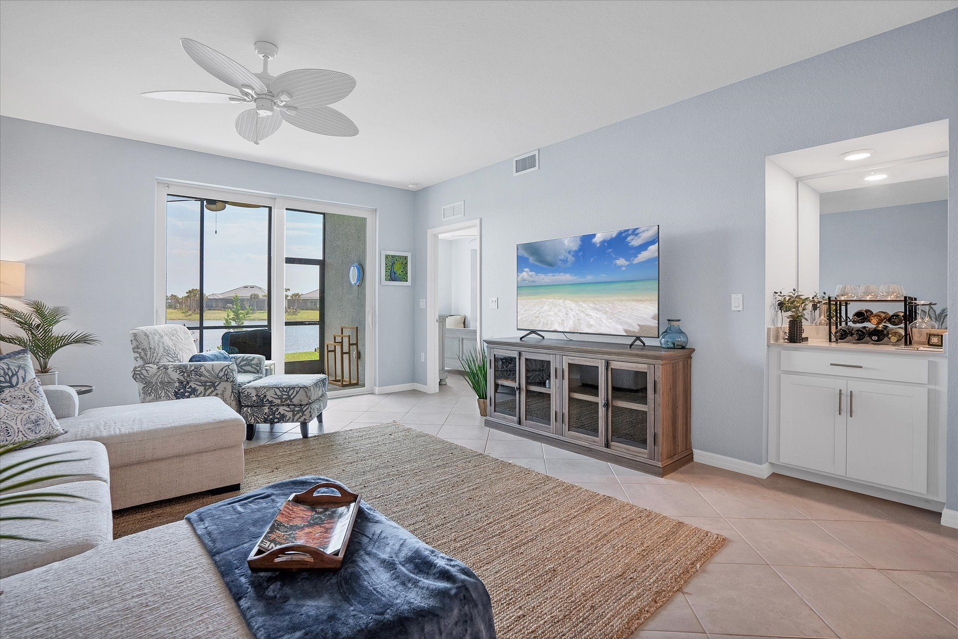 Comfy, Bright Living Room with 55" Smart TV