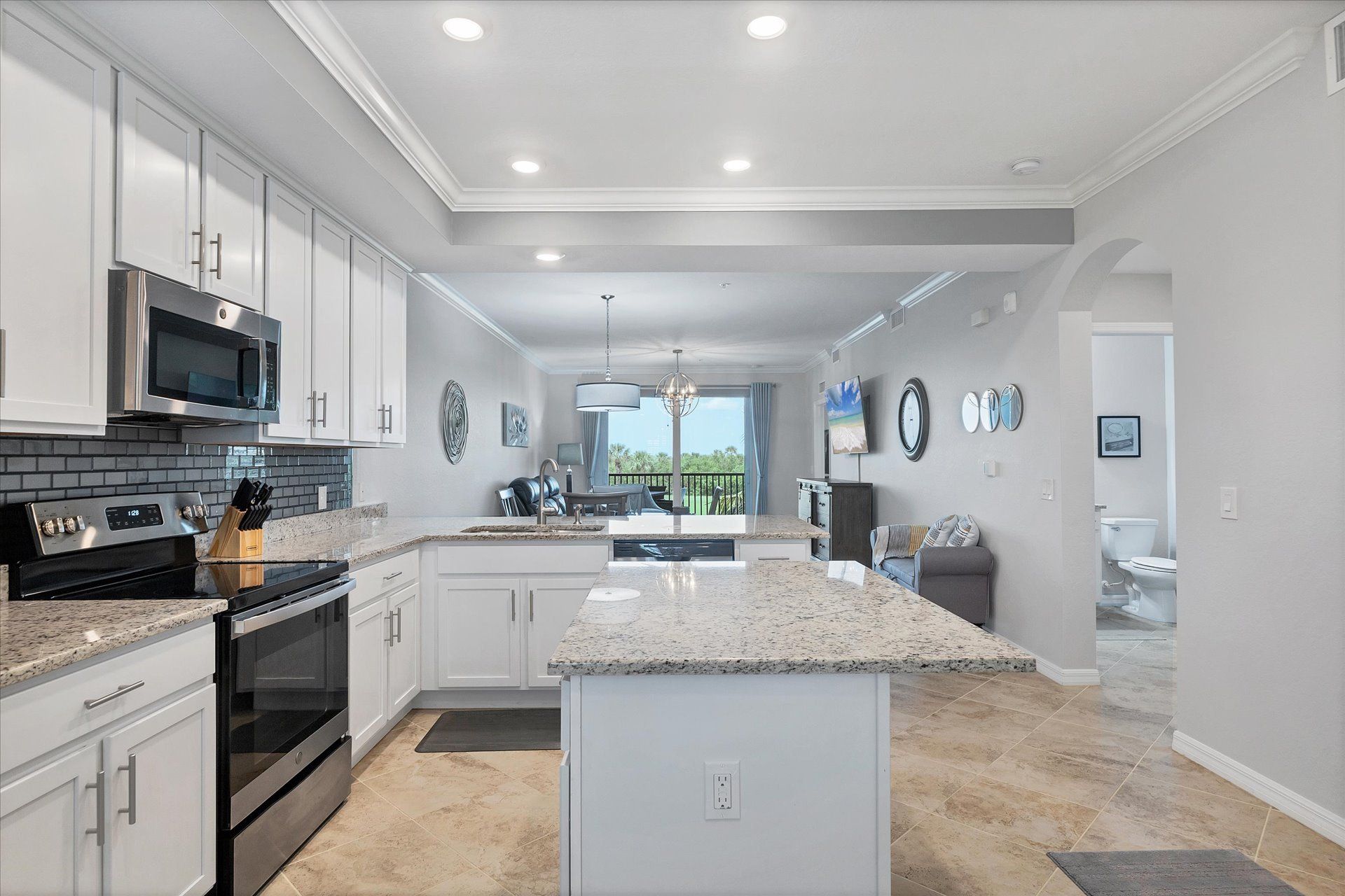 Beautiful, full-equipped kitchen overlooking living and dining areas