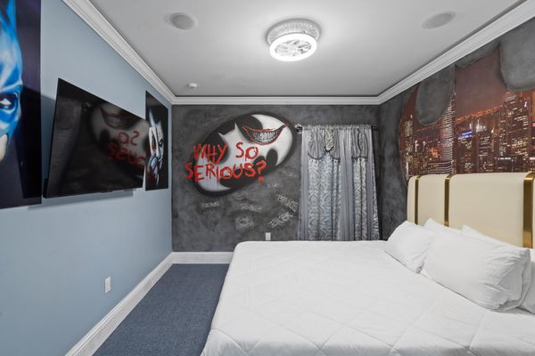 Batman King Suite Bedroom 20 Upstairs 55" Roku TV