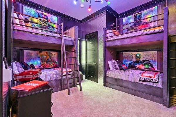 Young heroes can team up in this super-powered bedroom, perfect for kids to dream, play, and save the day together.