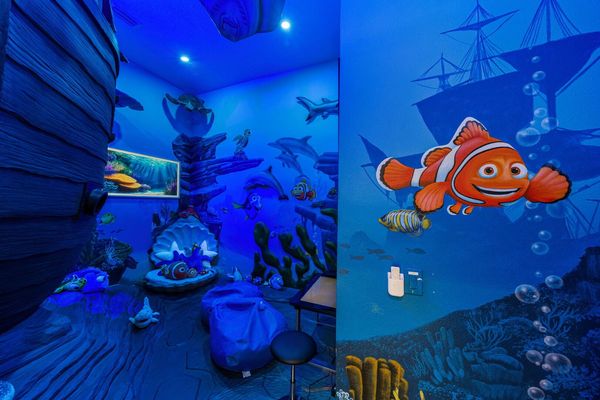 Step into an ocean adventure hidden just off the corridor! This immersive room features interactive sound effects, a smart TV, and a multi-game cocktail table for hours of family fun. A magical hideaway where playtime meets imagination.
