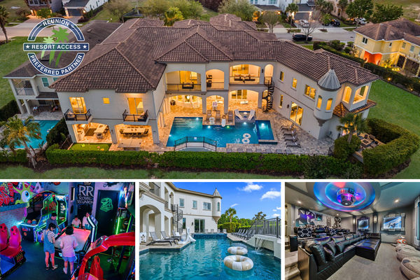 Royal Reunion over 13,000 sq. ft. of luxury living, complete with a castle-inspired turret, expansive balconies, and elegant architecture. The ultimate resort-style retreat—just minutes from Disney.