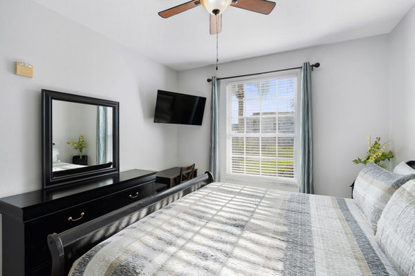 Master King Bedroom 1 Attached Bathroom 43" Roku TV Angle