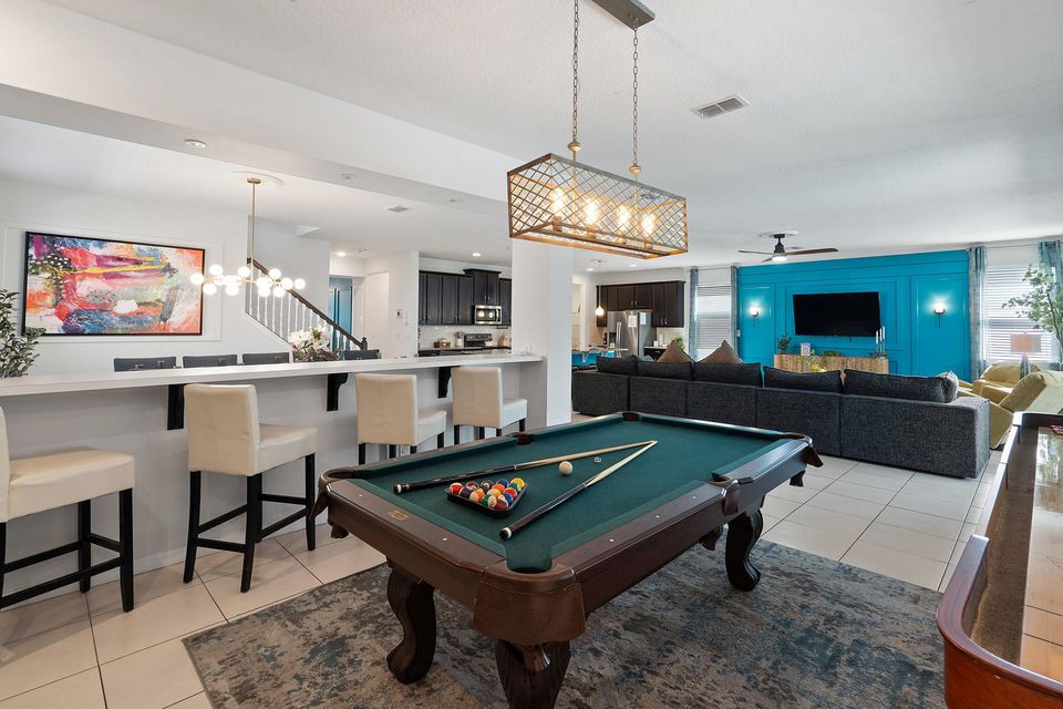 Living Room Game Area Pool Table Shuffleboard (Angle)