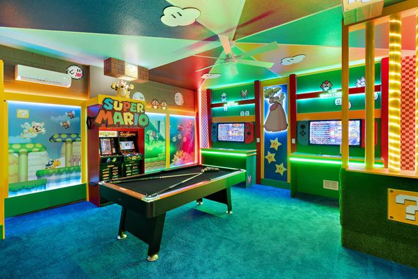Game Room 50" Roku TV Pool Table 2/42" TVS With 2 Game Controls 2 Video Arcades Billards Ball Game