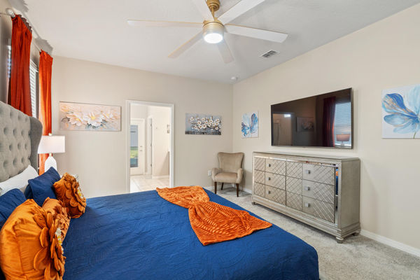 Master King Bedroom 1 Downstairs Attached Bathroom 65" Smart TV