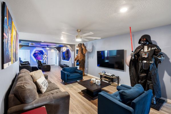 Loft Lounging/Gaming 75" Smart TV PS5 Star Wars Theme