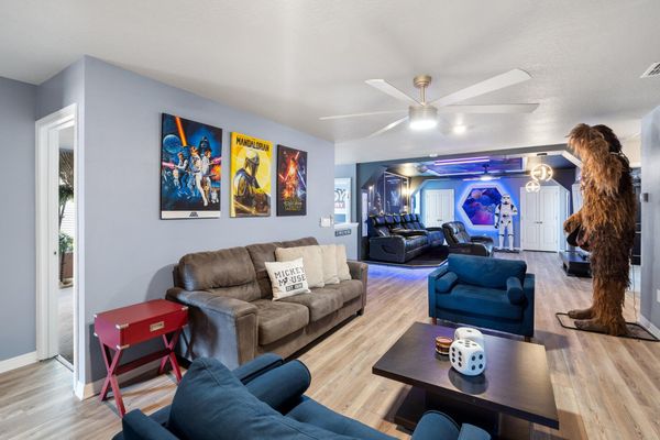 Loft Lounging/Gaming 75" Smart TV PS5 Star Wars Theme