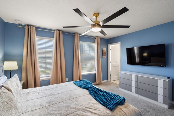 King Suite Bedroom 2 Upstairs Attached Bathroom 55" Roku TV