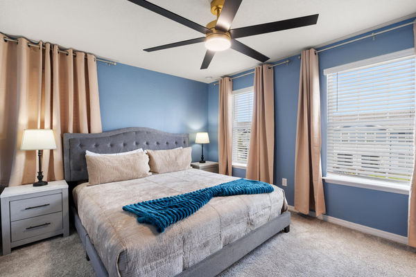 King Suite Bedroom 2 Upstairs Attached Bathroom 55" Roku TV