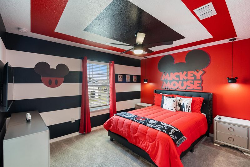 Queen Bedroom 4 Upstairs Shared Bathroom 43" Roku TV Mickey Theme