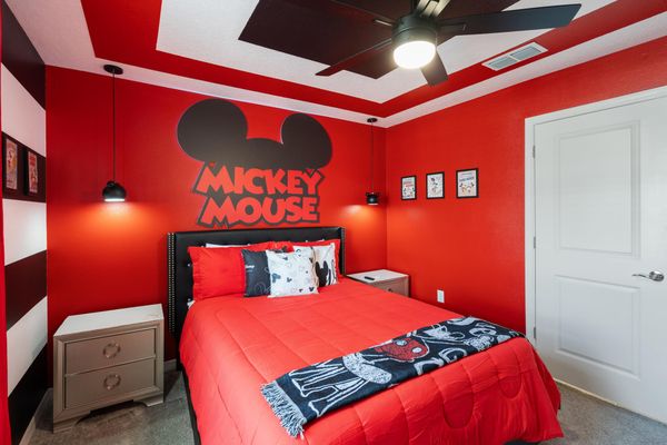 Queen Bedroom 4 Upstairs Shared Bathroom 43" Roku TV Mickey Theme