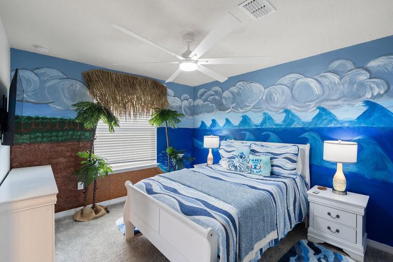 Queen Bedroom 5 Upstairs Shared Bathroom 50" Roku TV Lilo & Stitch Theme