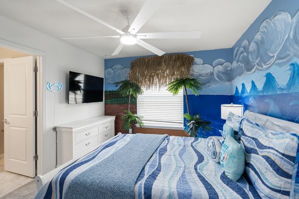 Queen Bedroom 5 Upstairs Shared Bathroom 50" Roku TV Lilo & Stitch Theme