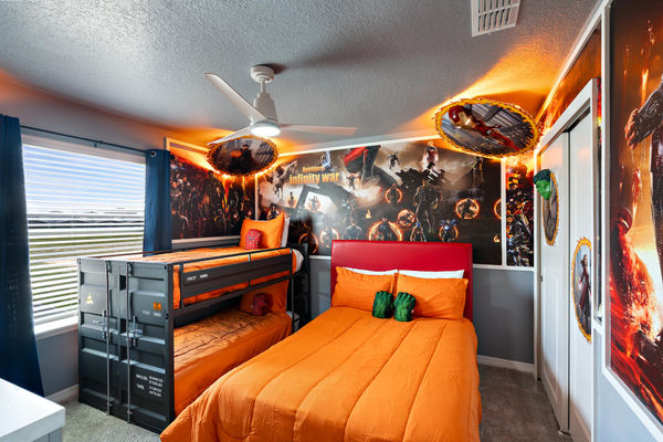Twin/Twin Bunk + Double Bedroom 7 Upstairs Shared Bathroom  Avengers Infinity Theme