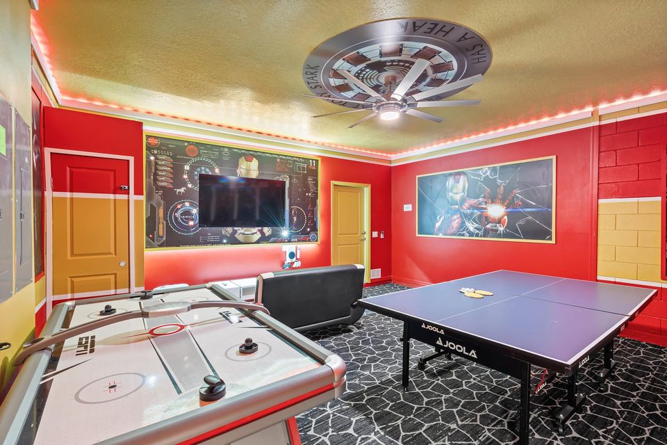 Game Room  65" Roku TV Xbox  Air Hockey Ping Pong Shuffle Board Has AC