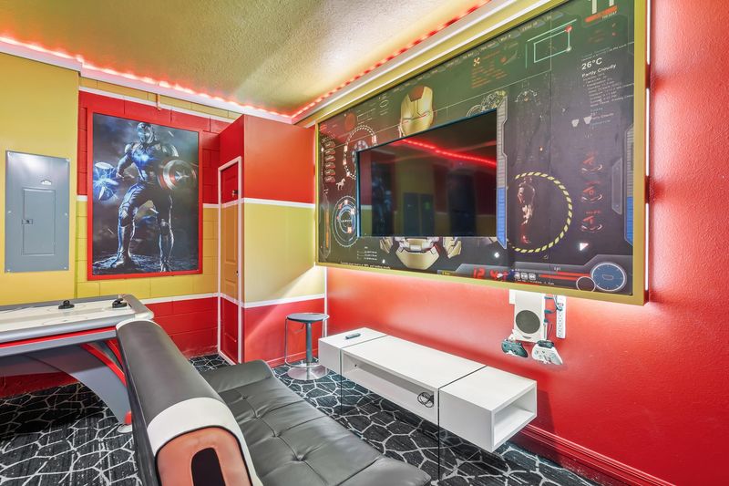 Game Room  65" Roku TV Xbox  Air Hockey Ping Pong Shuffle Board Has AC