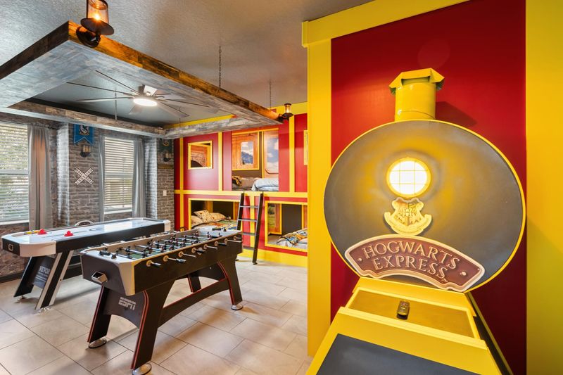 Game Room / Bedroom 8 
Three Double/Double Bunks
65" Roku TV
Two 32" Roku TVs with Game Consoles
Foosball  Air Hockey