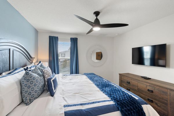 King Suite Bedroom 6 Upstairs Attached Bathroom 43" Smart TV