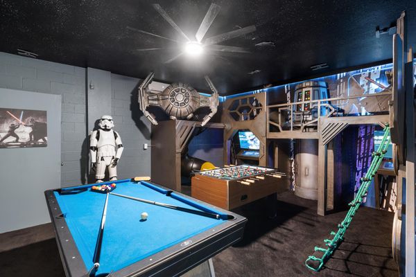 2/43" Roku TVs with Game Consoles Pool Table FoosBall Climbing Equipment Star Wars Theme