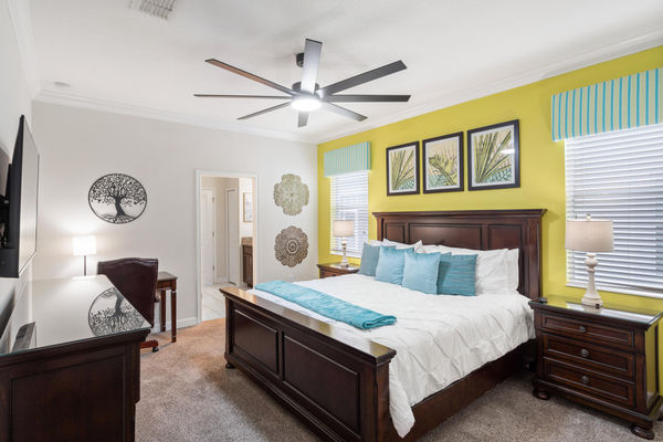 Master King Bedroom 1 Downstairs Attached Bathroom 50" Roku TV