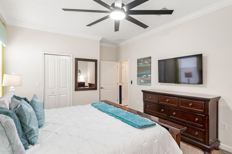 Master King Bedroom 1 Downstairs Attached Bathroom 50" Roku TV
