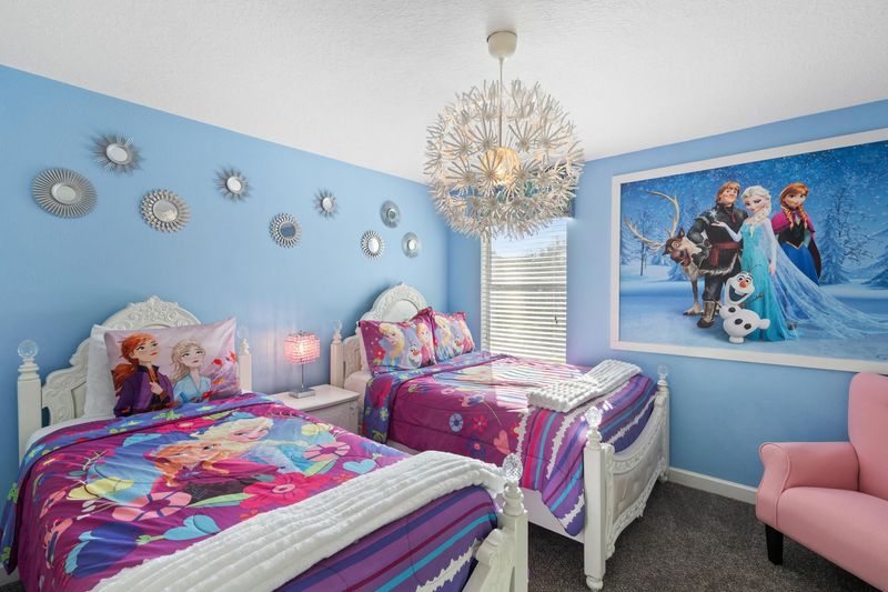Twin/Double Bedroom 6 Upstairs Shared Bathroom 43" Roku TV Frozen Theme